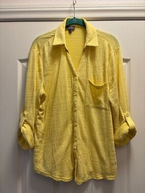 Ninety Yellow Textured Button-Front Blouse